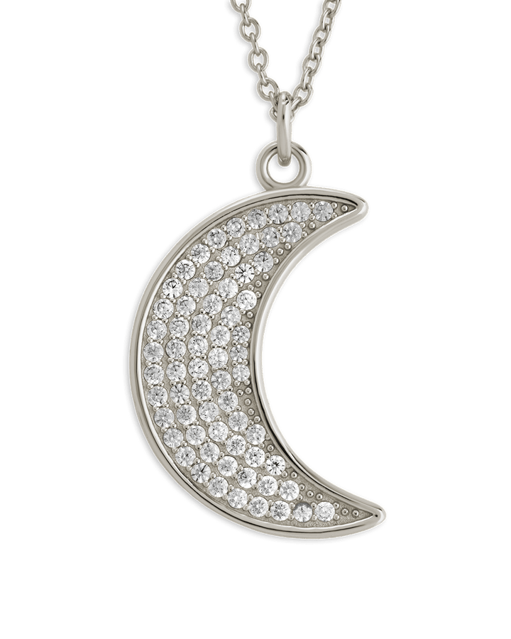 Pavé CZ Crescent Moon Pendant Necklace – 14K Gold Plated