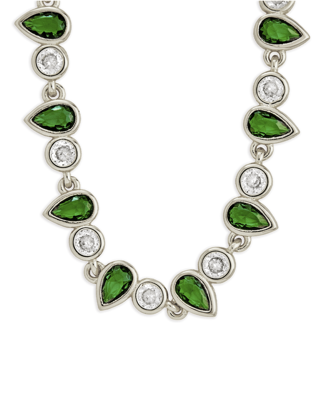 Emerald Pear & Round Cut Bezel CZ Tennis Necklace – 14K Gold Plated
