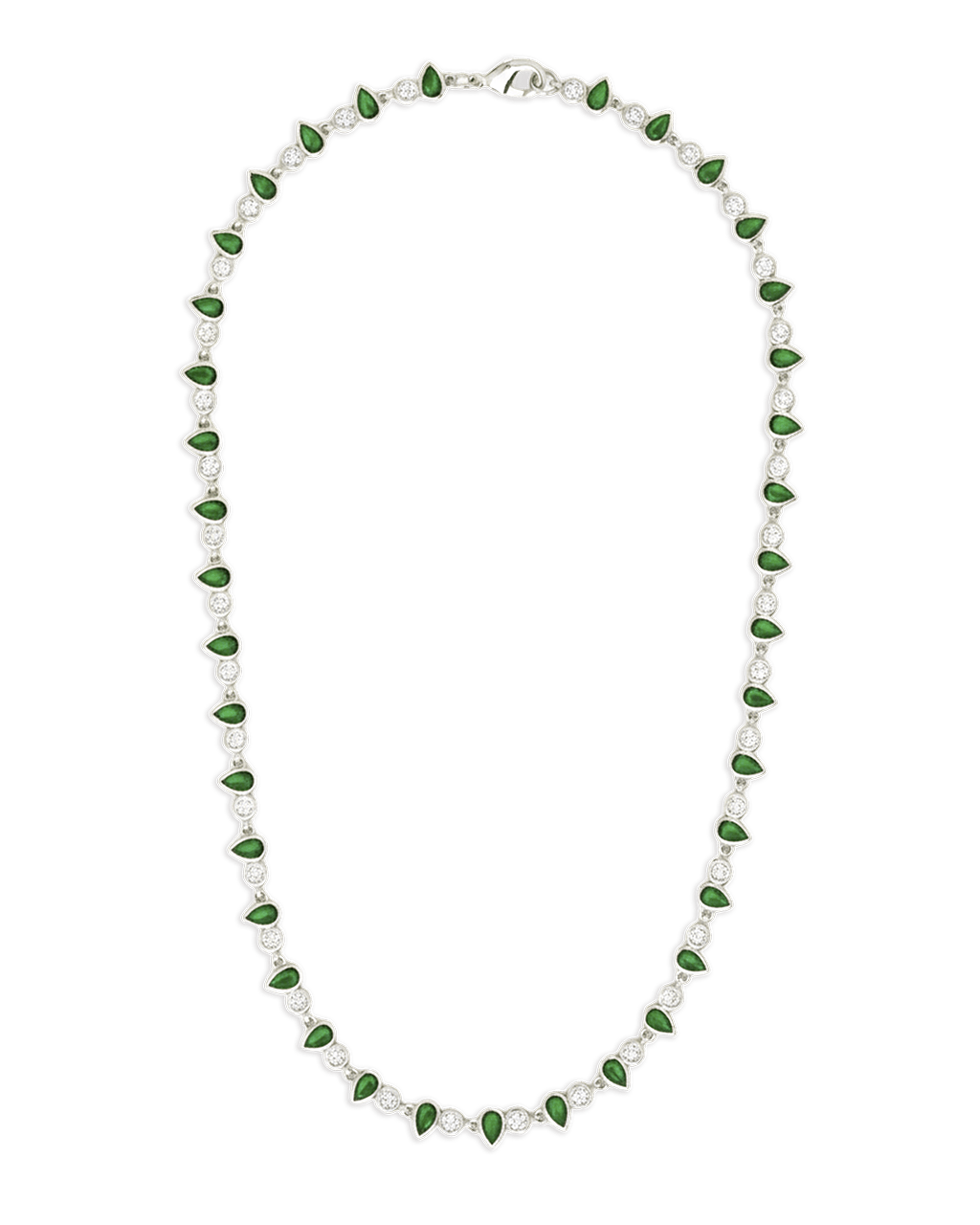 Emerald Pear & Round Cut Bezel CZ Tennis Necklace – 14K Gold Plated