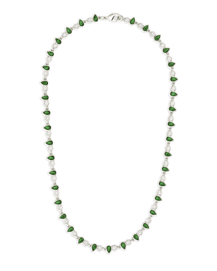 Emerald Pear & Round Cut Bezel CZ Tennis Necklace – 14K Gold Plated