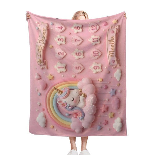 Pink Unicorn Baby Milestone Blanket for Monthly Photos