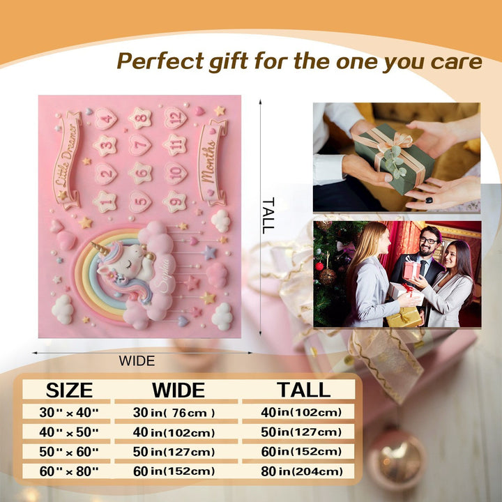 Pink Unicorn Baby Milestone Blanket for Monthly Photos