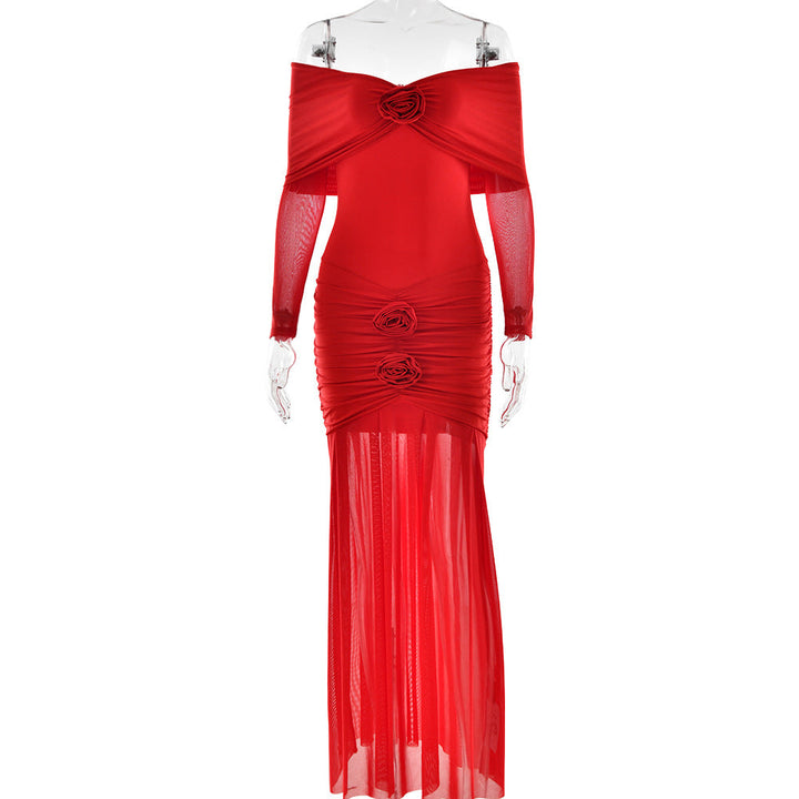 Women’s Off-the-Shoulder Christmas Pleated Dress