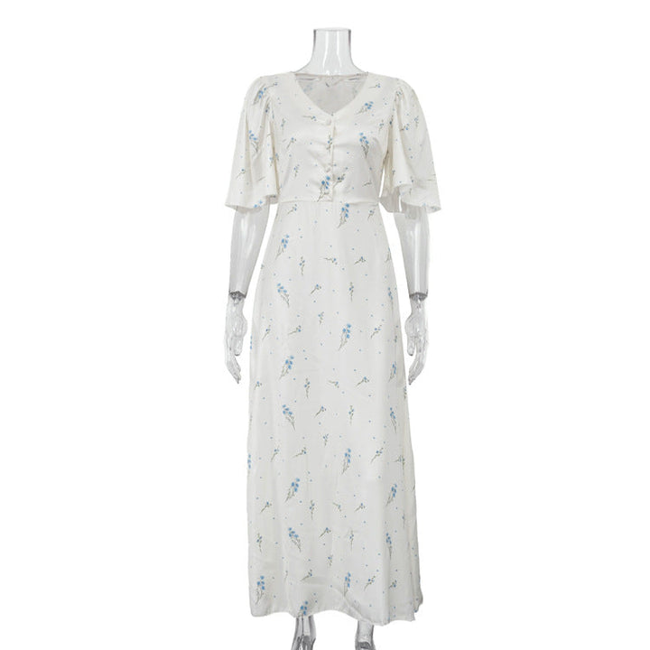 French Floral Satin V-Neck Maxi Dress