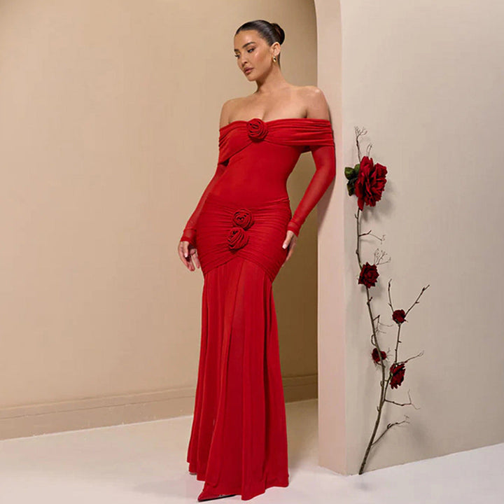 Women’s Off-the-Shoulder Christmas Pleated Dress