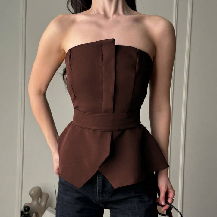 Summer Slim Fit Tied Waist Tube Top Fashionable with Side Slit Vest