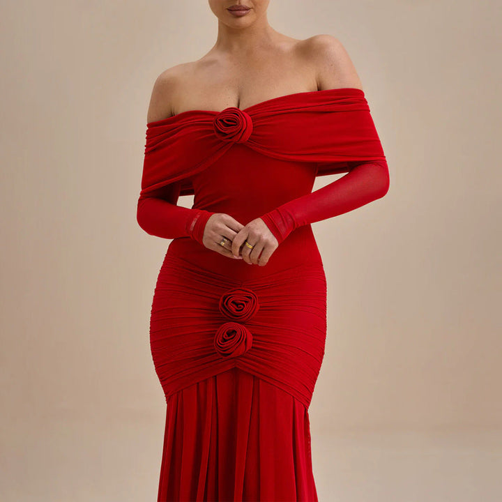 Women’s Off-the-Shoulder Christmas Pleated Dress