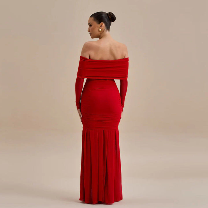Women’s Off-the-Shoulder Christmas Pleated Dress