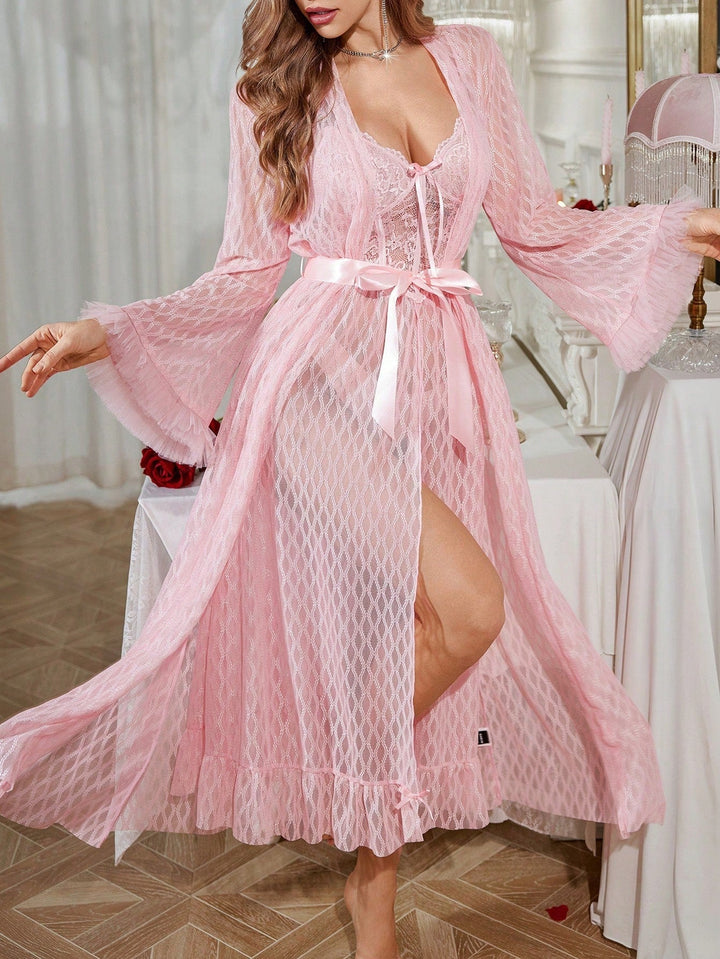 Women's Lace Maxi Slip Nightgown – Elegant Side Slit Sleepwear