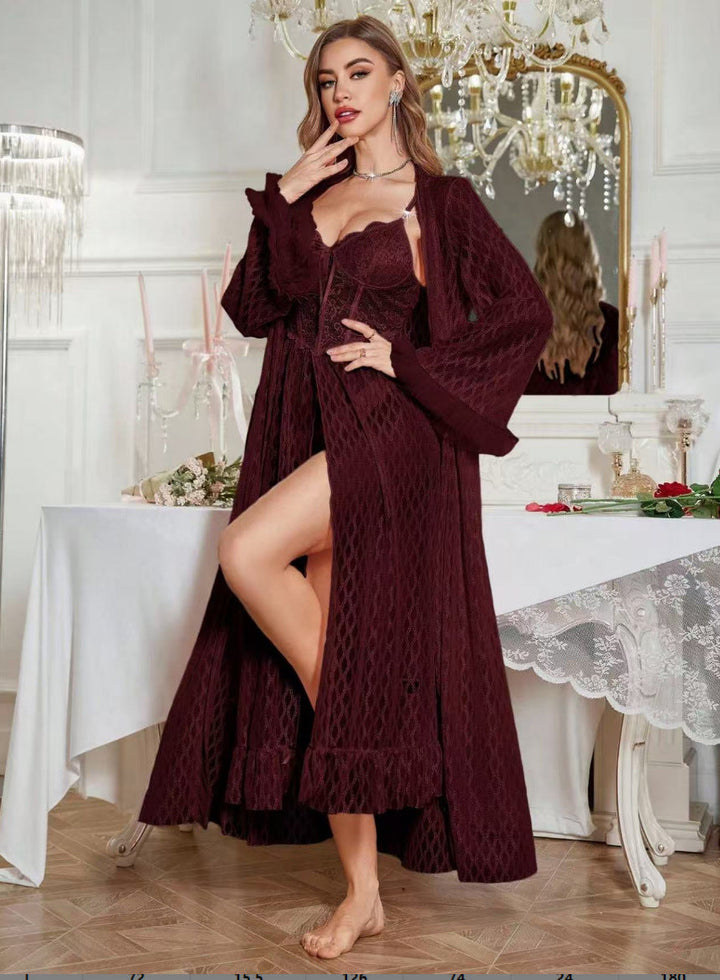 Women's Lace Maxi Slip Nightgown – Elegant Side Slit Sleepwear