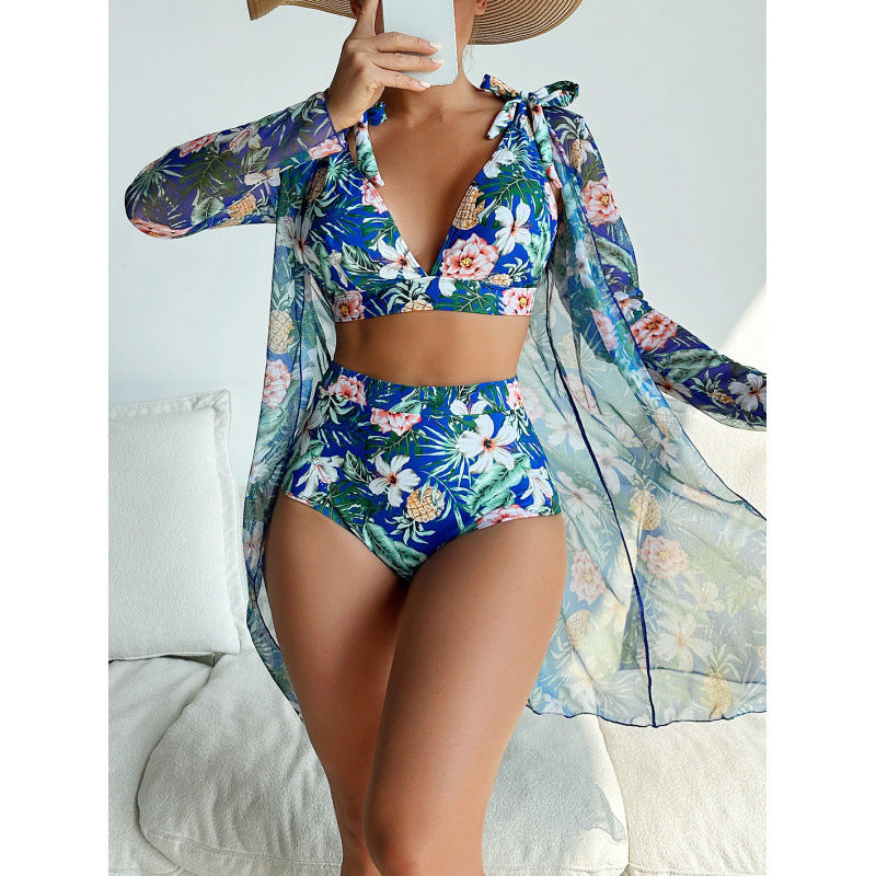 Women's 3-Piece Long Sleeve Printed Bikini Swimsuit Set