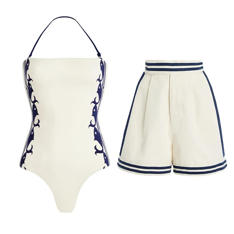Women's Navy Halter One-Piece Swimsuit – Classic Beach Swimwear