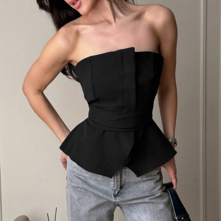 Summer Slim Fit Tied Waist Tube Top Fashionable with Side Slit Vest