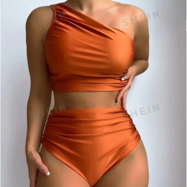 Women's High-Waist Solid Color Bikini Set – Flattering Two-Piece Swimwear