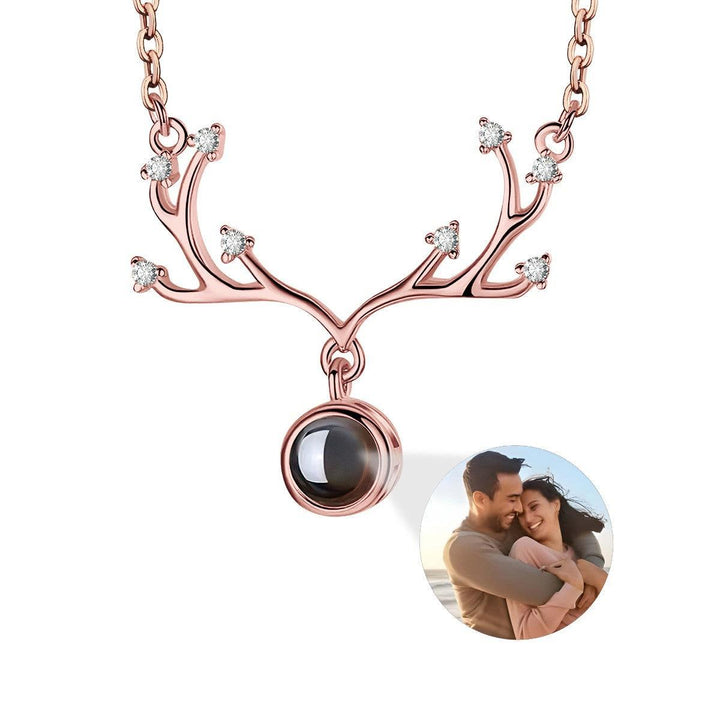 Custom Photo Projection Antler Necklace with Message