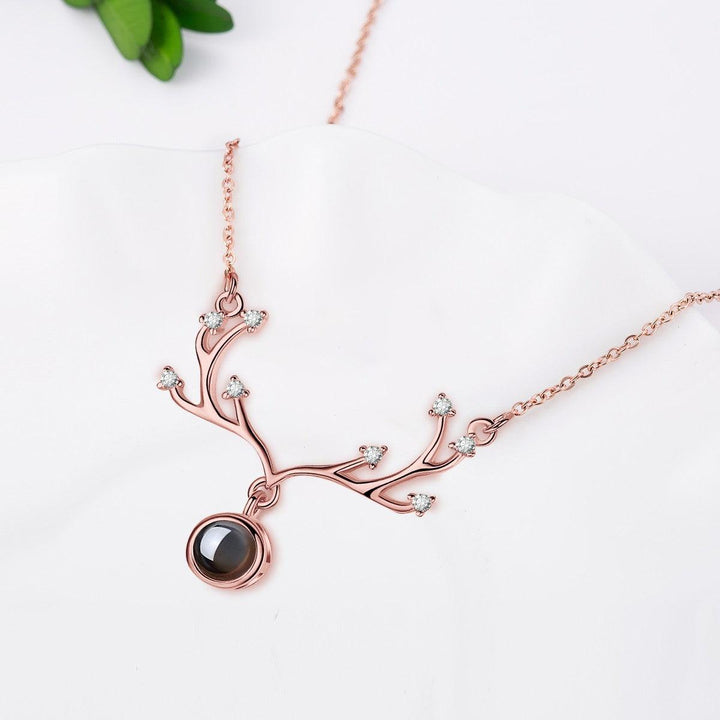 Custom Photo Projection Antler Necklace with Message