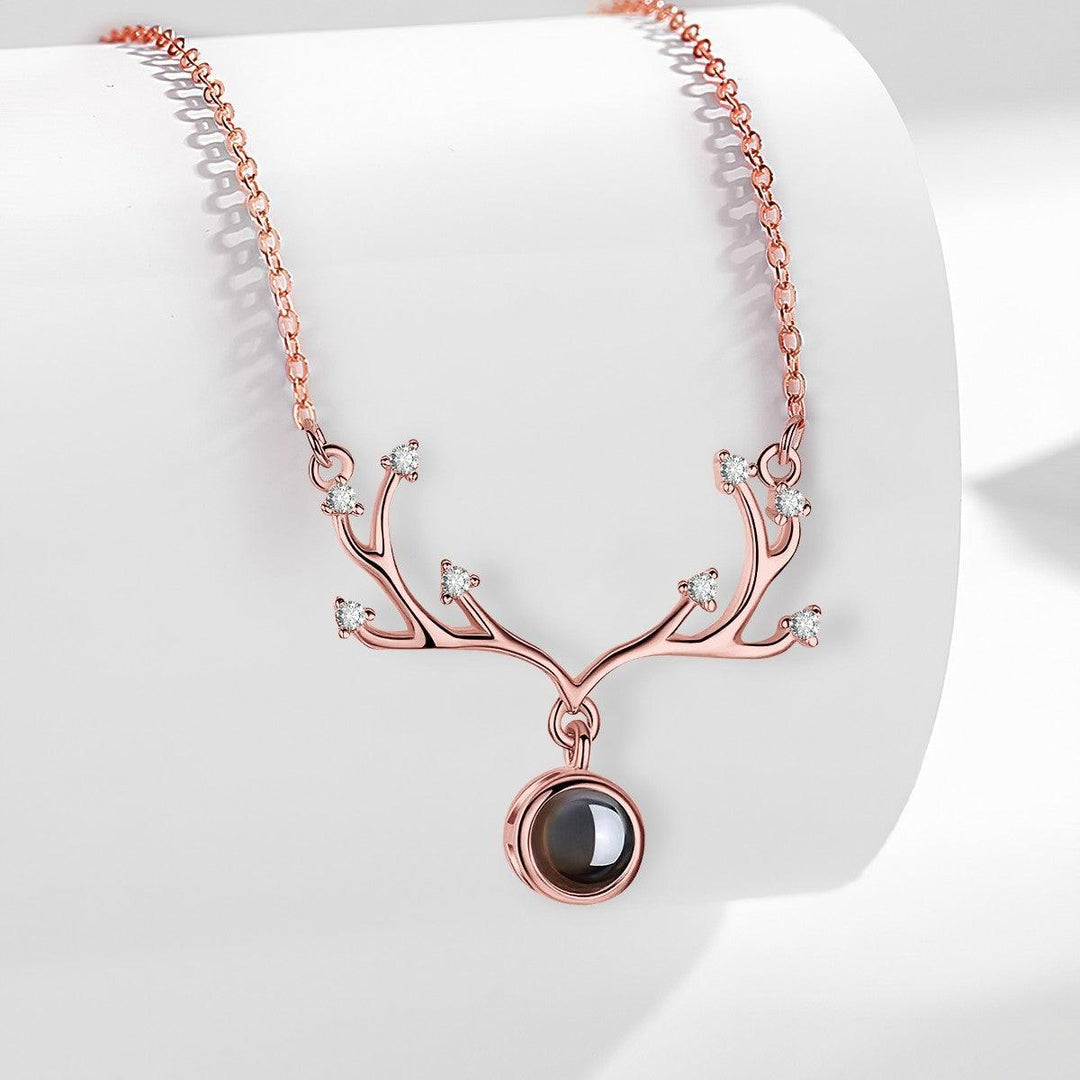 Custom Photo Projection Antler Necklace with Message