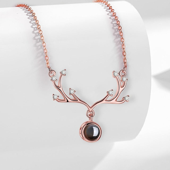 Custom Photo Projection Antler Necklace with Message