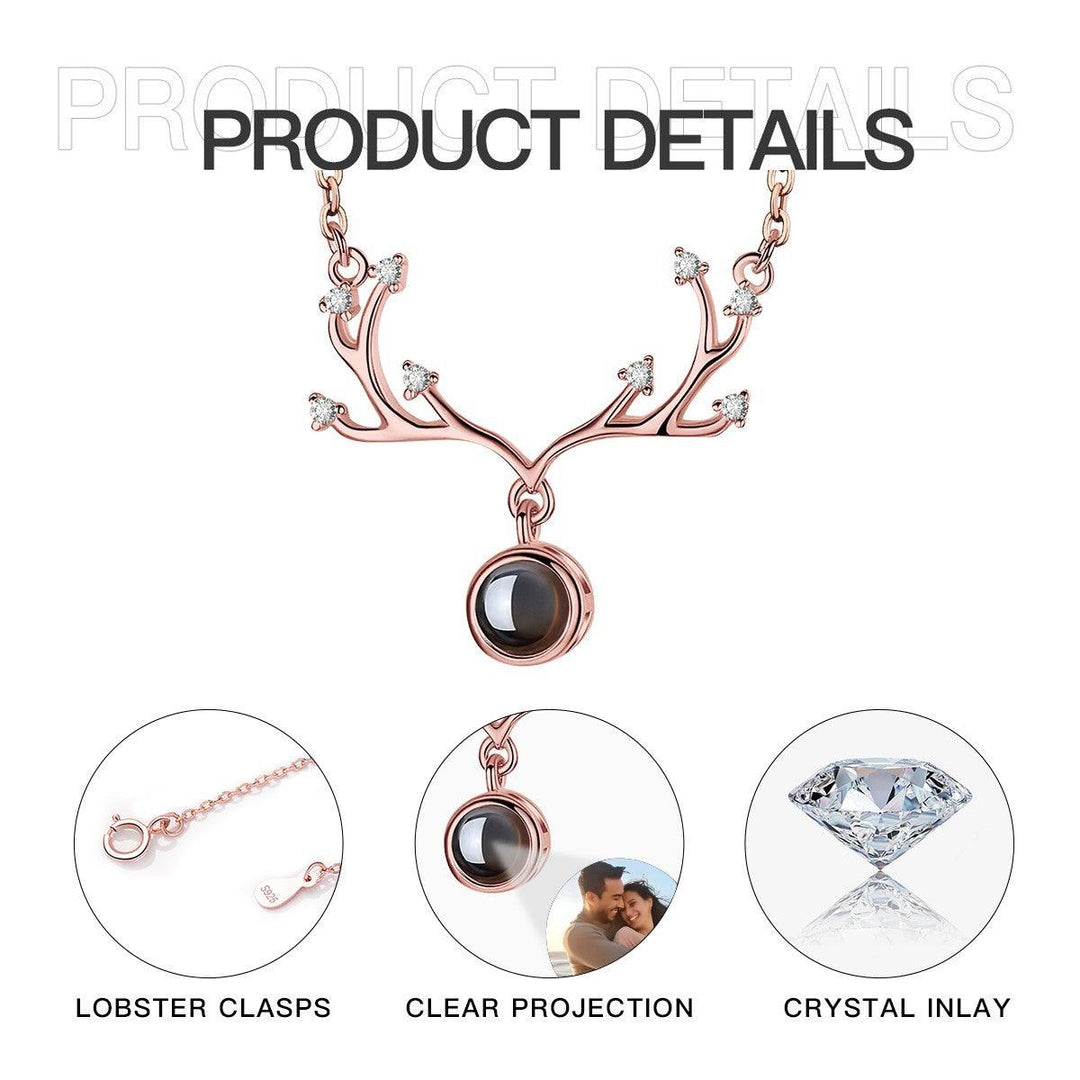 Custom Photo Projection Antler Necklace with Message
