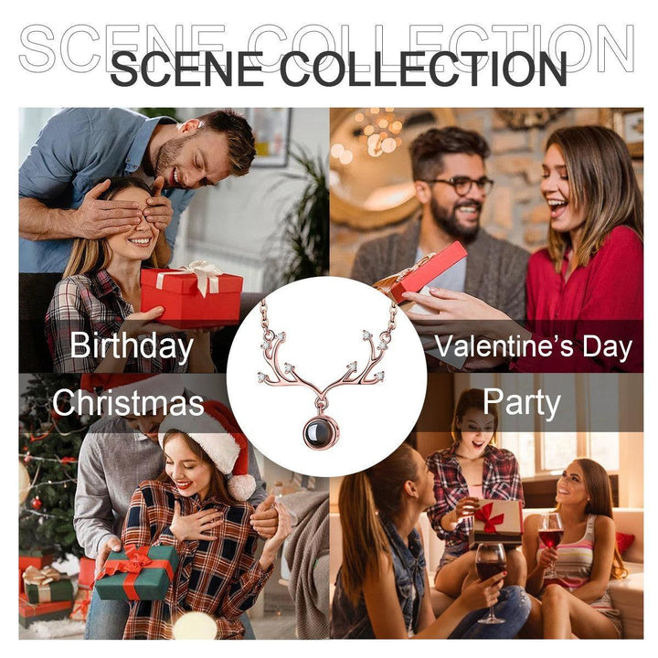 Custom Photo Projection Antler Necklace with Message