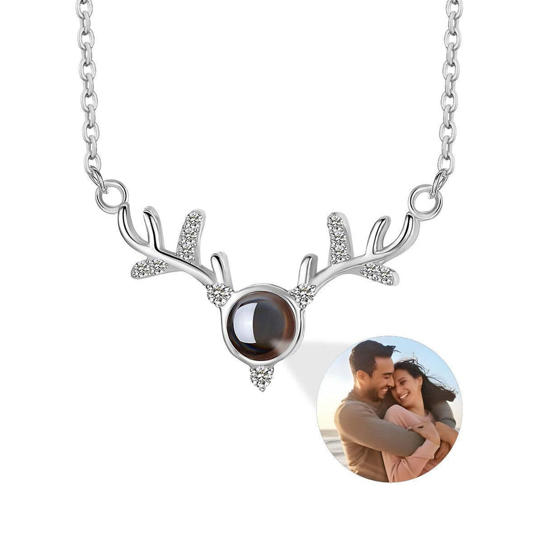Custom Photo Projection Antler Necklace with Message