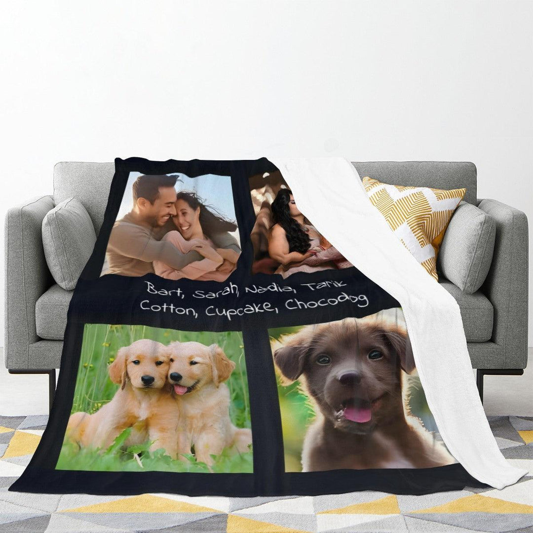 Custom Photo Collage Throw Blanket with Names - Upload 4 Photos