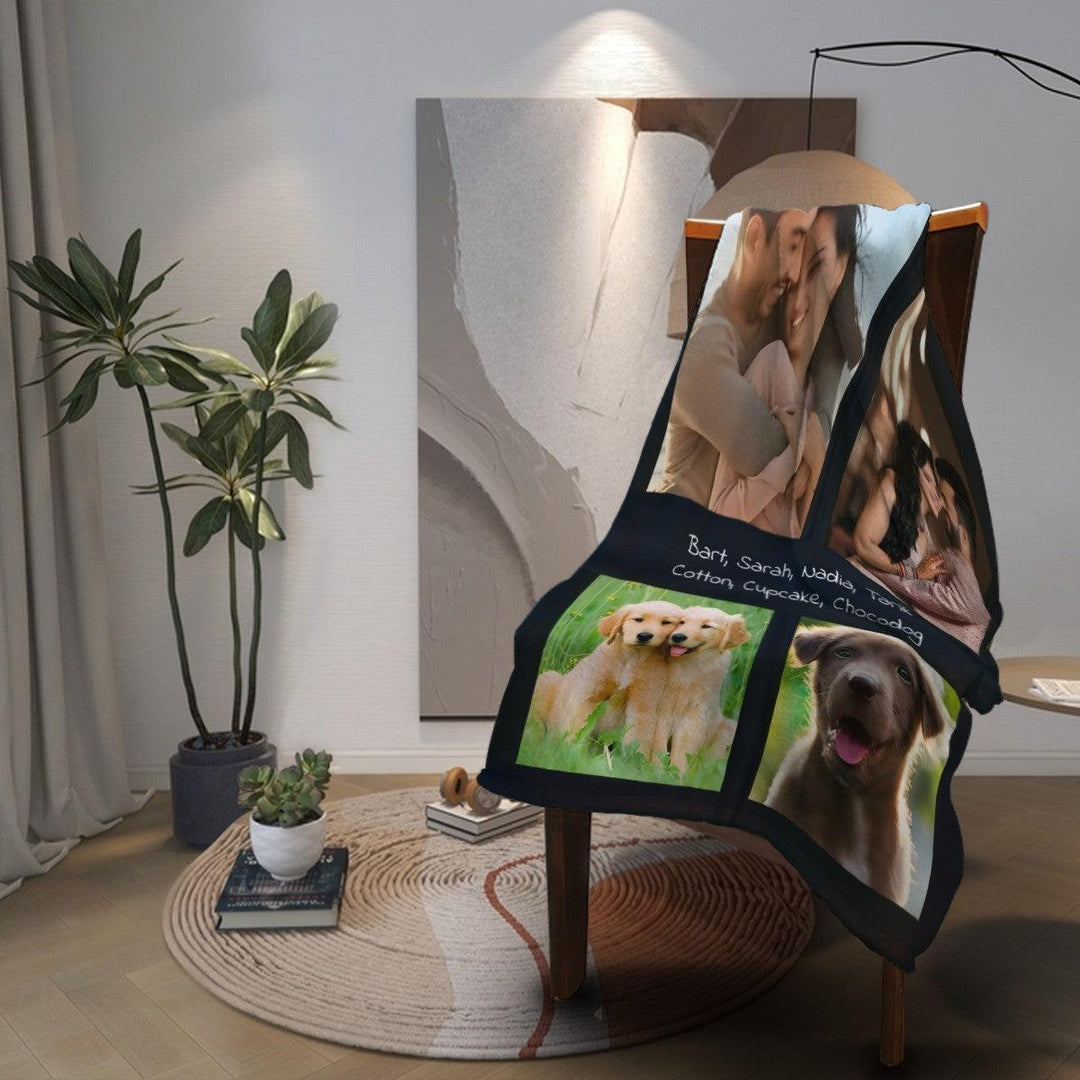 Custom Photo Collage Throw Blanket with Names - Upload 4 Photos
