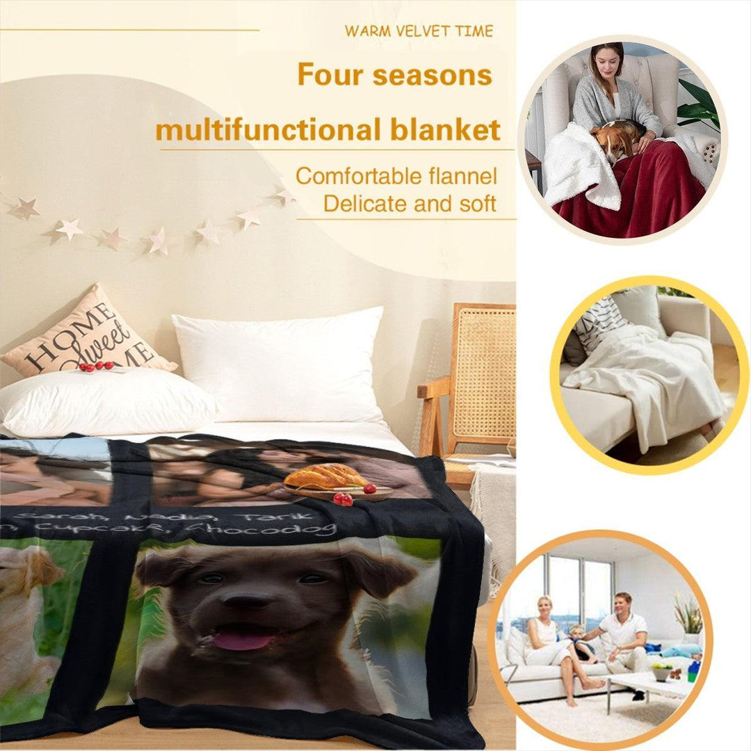 Custom Photo Collage Throw Blanket with Names - Upload 4 Photos