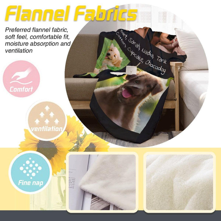 Custom Photo Collage Throw Blanket with Names - Upload 4 Photos