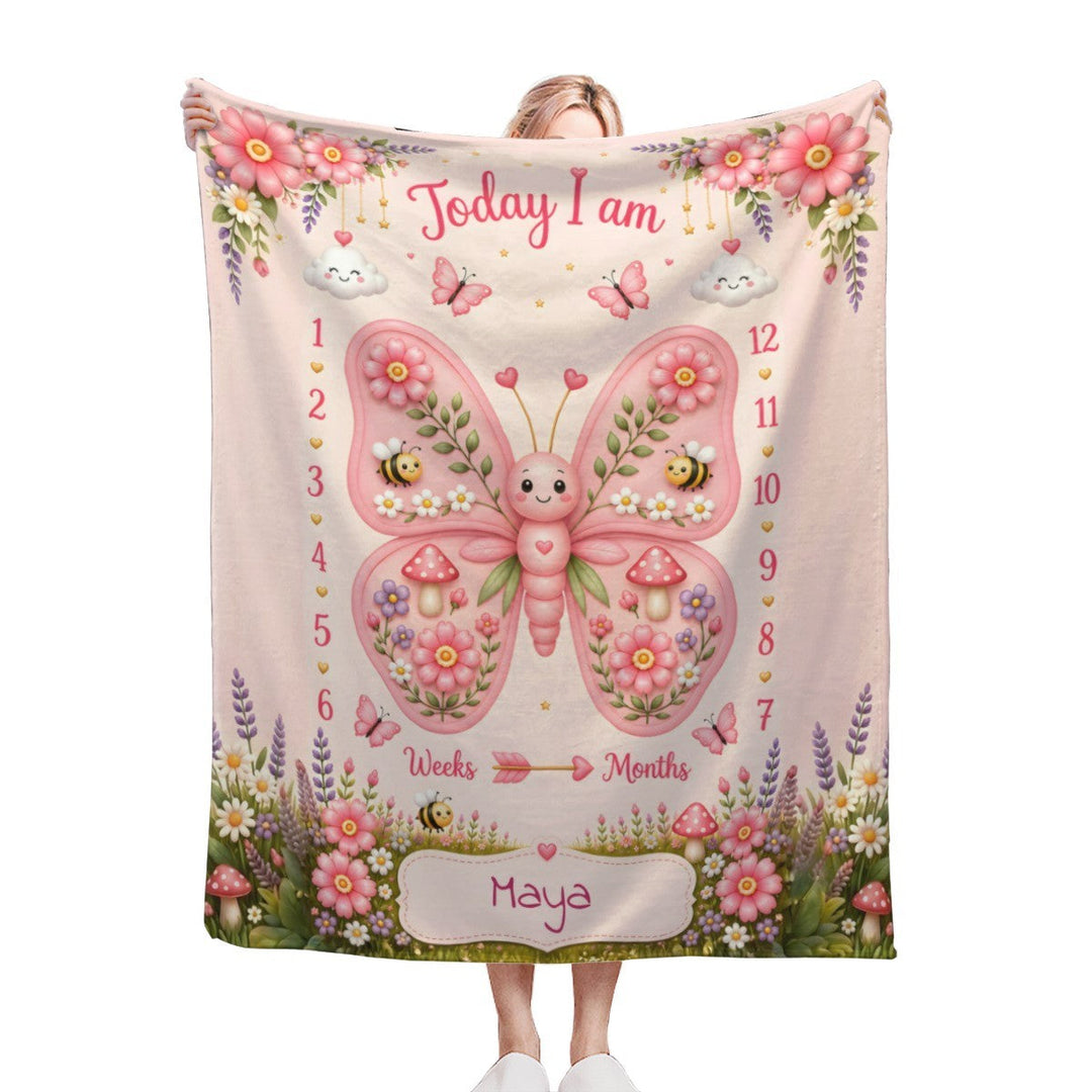 Personalized Butterfly Baby Milestone Photo Blanket