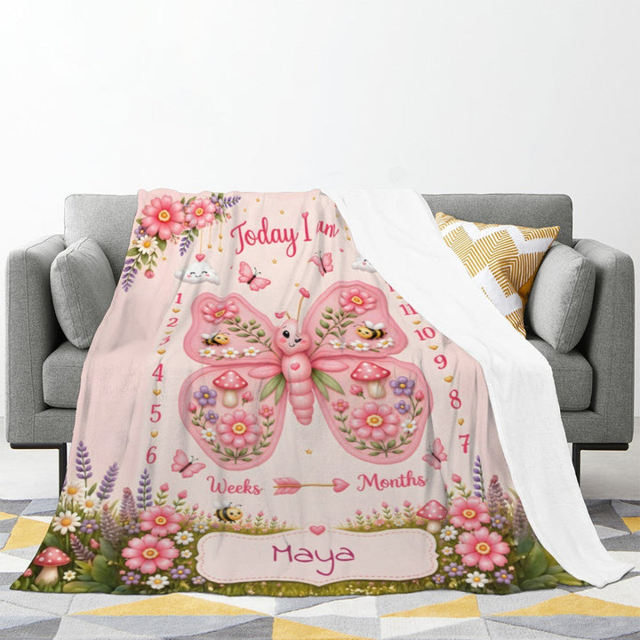 Personalized Butterfly Baby Milestone Photo Blanket