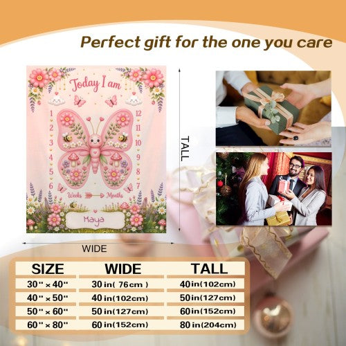 Personalized Butterfly Baby Milestone Photo Blanket