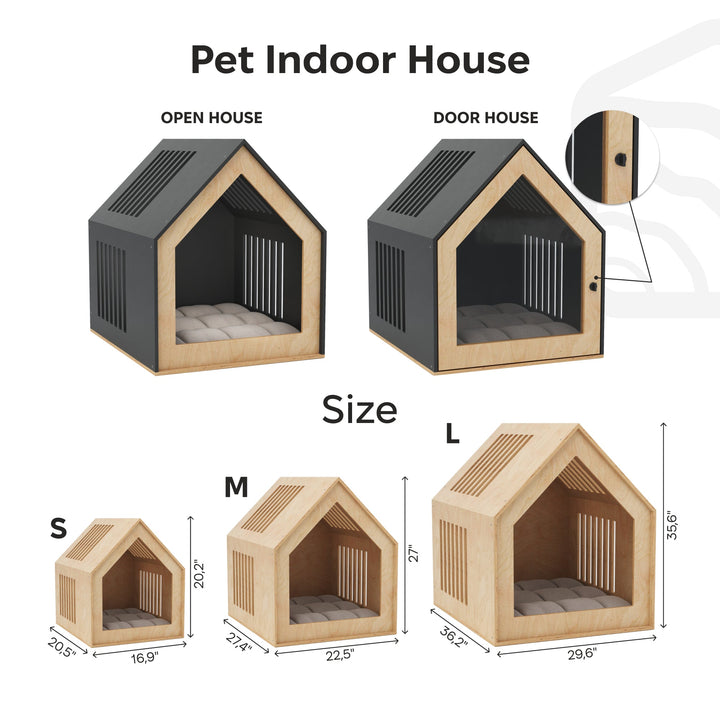 Large Indoor Dog House | Wooden Pet House with Optional Door