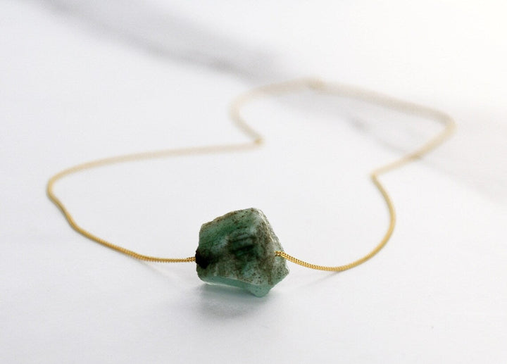 Raw Emerald Necklace – Natural May Birthstone Jewelry