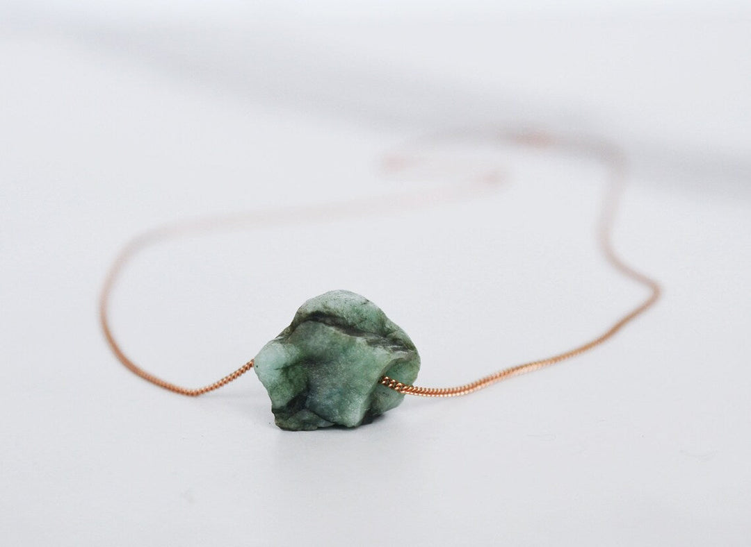Raw Emerald Necklace – Natural May Birthstone Jewelry