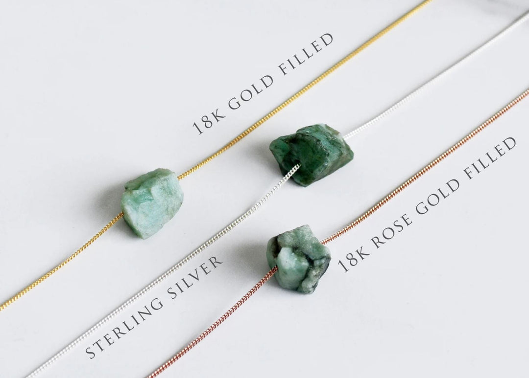 Raw Emerald Necklace – Natural May Birthstone Jewelry