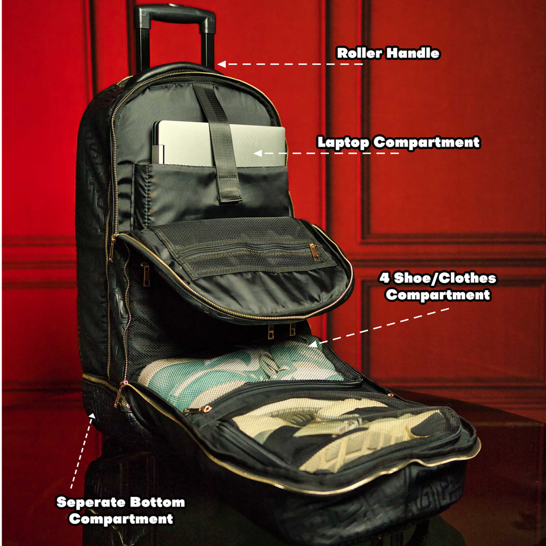 Brown Leather Carry-On Patented Roller Bag