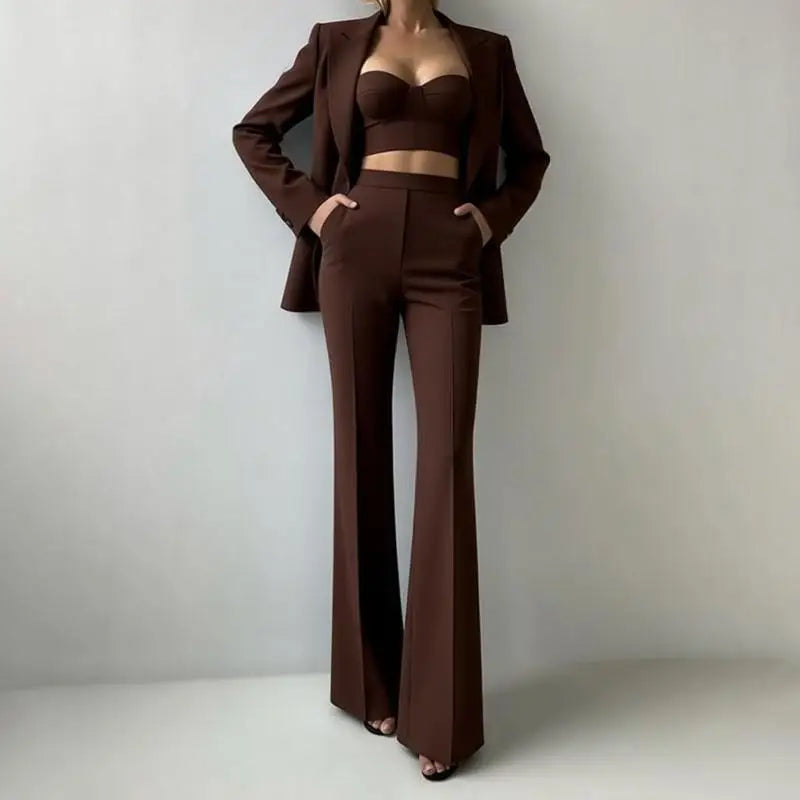 Women’s Corset Pantsuit 3-Piece Set – Blazer, Bustier & Straight-Leg Pants