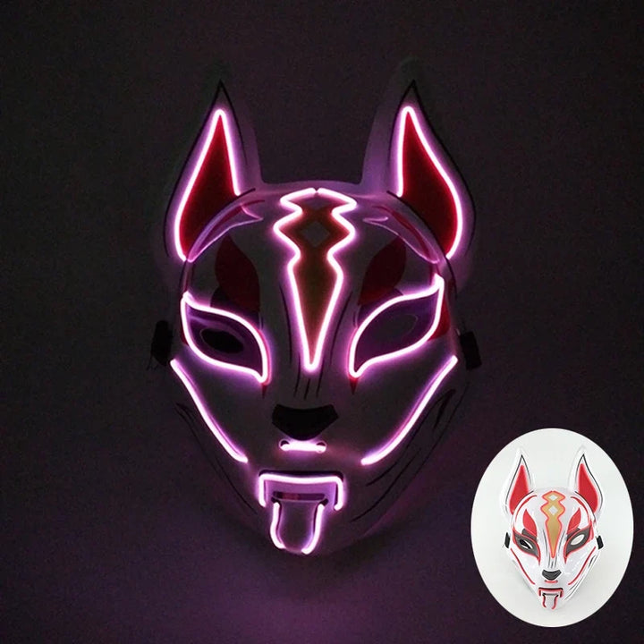 Neon LED Light-Up Japanese Kitsune Fox Mask
