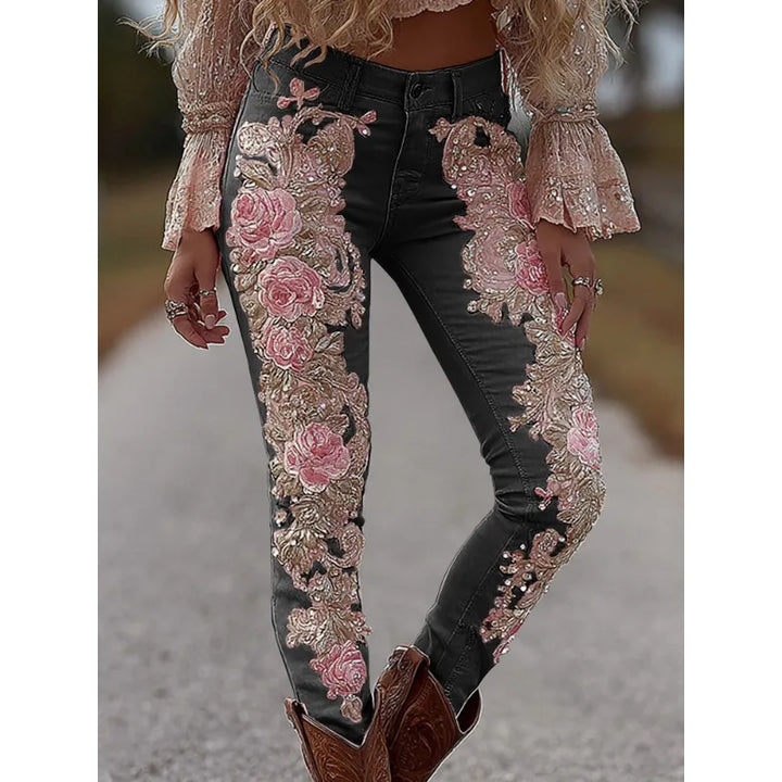 Women’s 3D Floral Straight-Leg Stretch Jeans