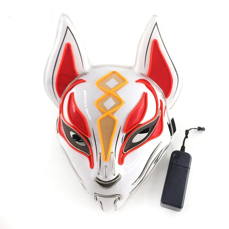 Neon LED Light-Up Japanese Kitsune Fox Mask