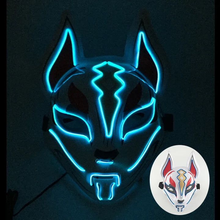 Neon LED Light-Up Japanese Kitsune Fox Mask