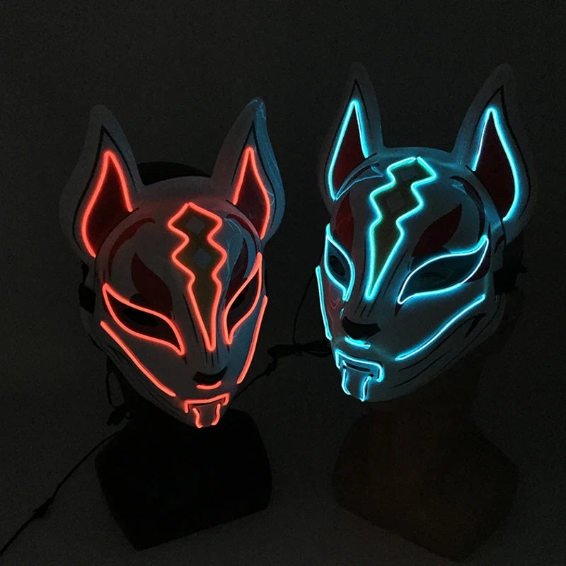 Neon LED Light-Up Japanese Kitsune Fox Mask