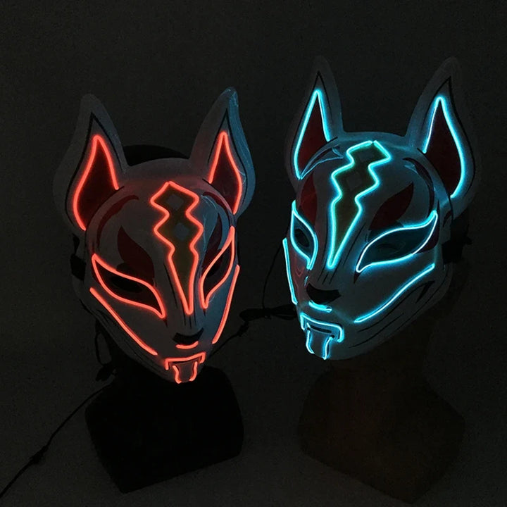Neon LED Light-Up Japanese Kitsune Fox Mask