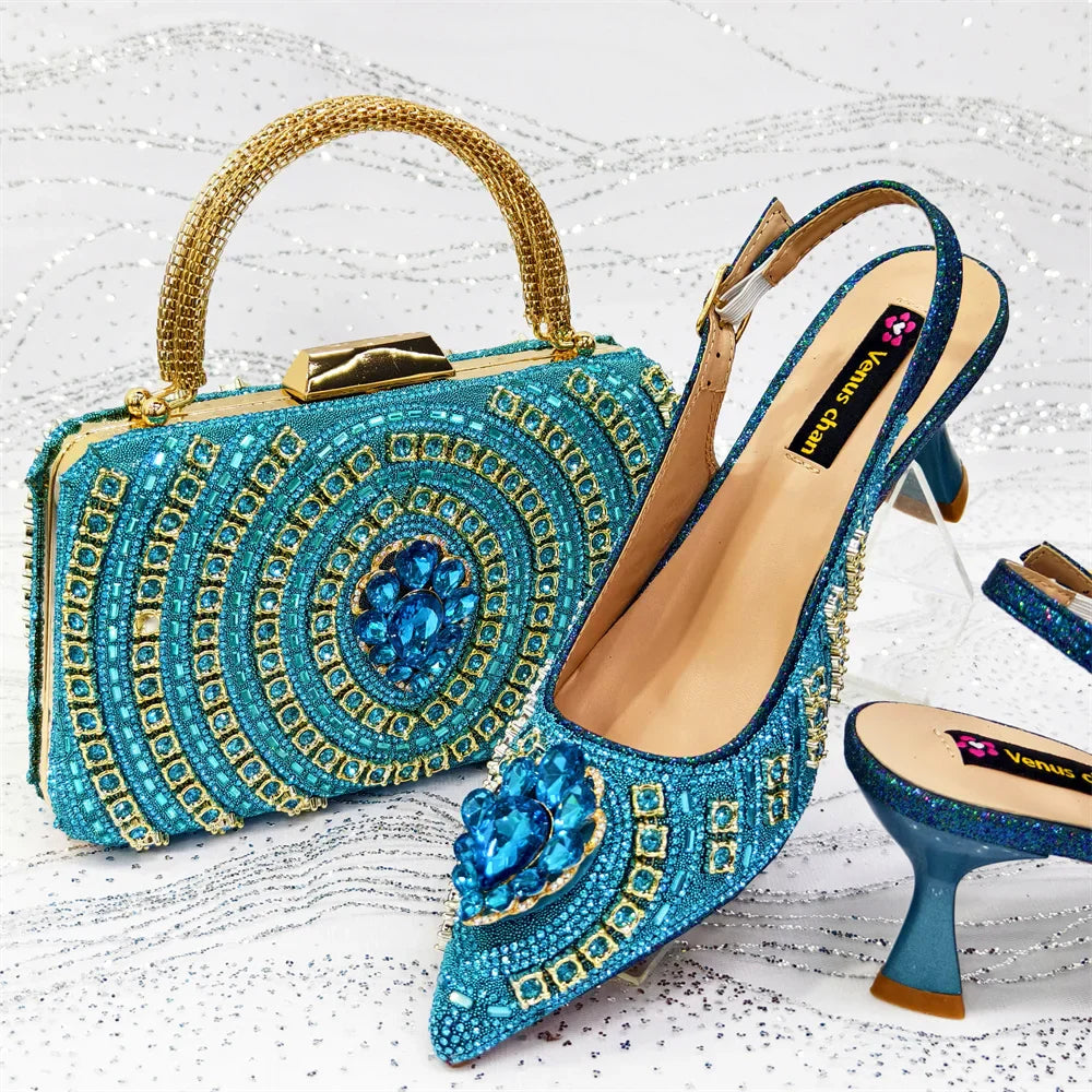 Italian Butterfly Wedding Shoes & Matching Bag Set EDS59 – Turquoise
