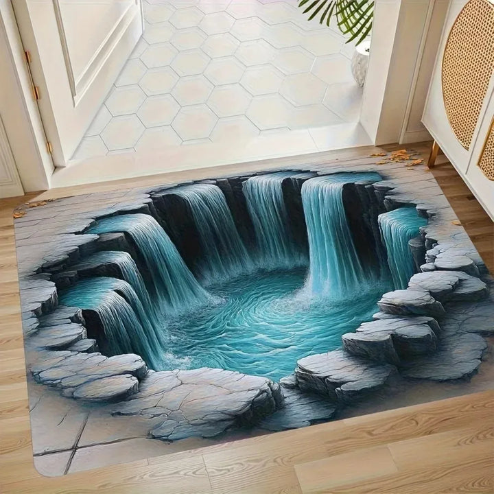 3D Waterfall Non-Slip Doormat | Nature Landscape Welcome Rug