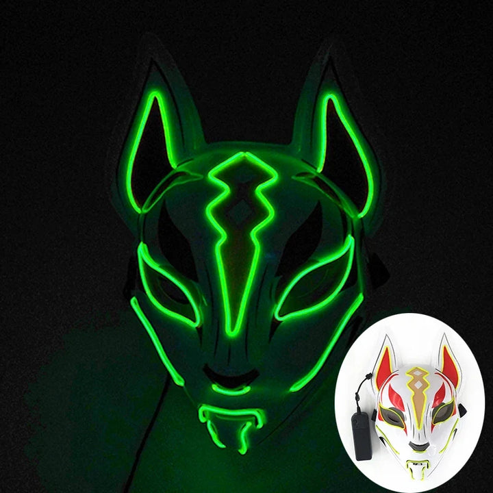 Neon LED Light-Up Japanese Kitsune Fox Mask