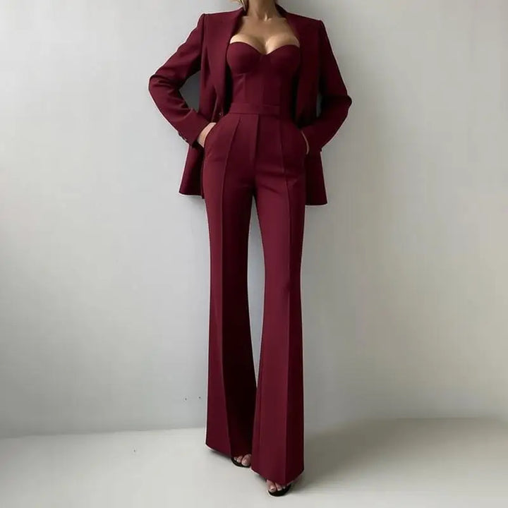 Women’s Corset Pantsuit 3-Piece Set – Blazer, Bustier & Straight-Leg Pants