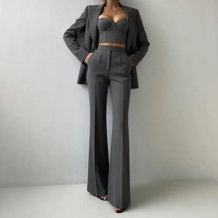 Women’s Corset Pantsuit 3-Piece Set – Blazer, Bustier & Straight-Leg Pants