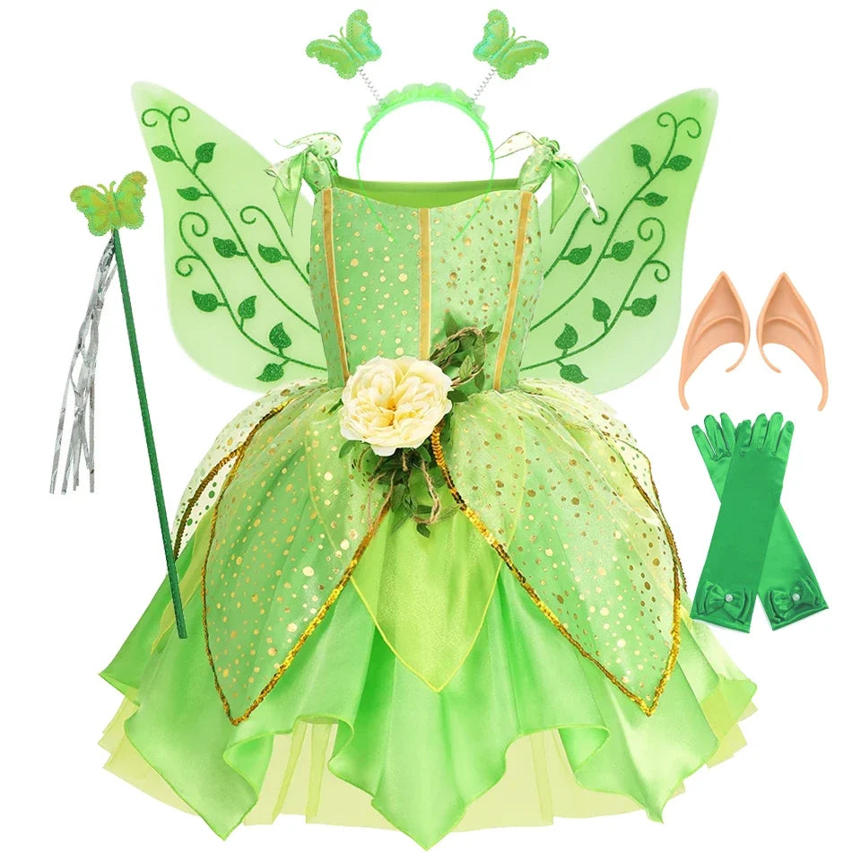 Girls’ Green Woodland Fairy Costume – Princess Dress